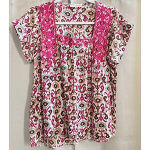 Solitaire Womens Top Fairy Embroidered Boho Indie Large‎ Milkmaid Dopamine 19230